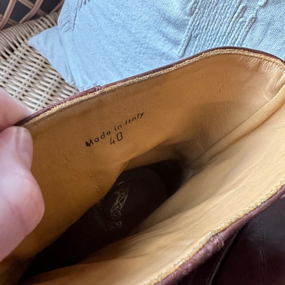 10022-SHOE SAKS FIFTH AVENUE BROWN LEATHER SHORT BUCKLE BOOTS - Picture 6 of 7